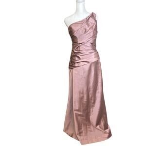 Patra One-Shoulder Formal Gown Ruched Bodice Dusty Pink 8 Prom Wedding